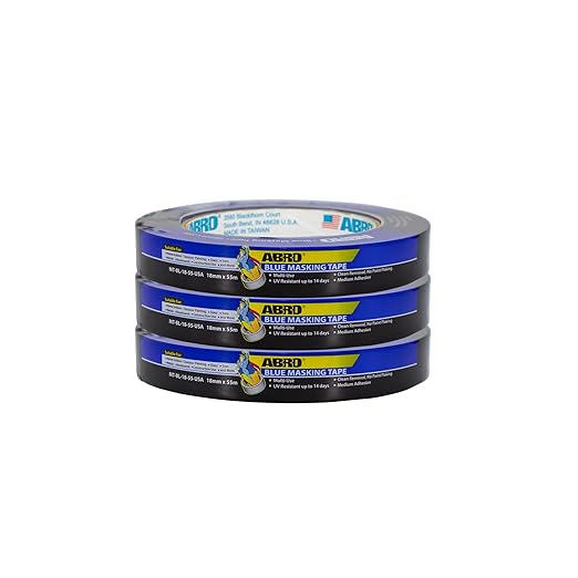 ABRO 3-Pack Blue Painters Tape: 18mm x 55M All Purpose Blue Tape, Temporary Labeling, Easy Tear, Clean Removal, Masking Tape Colored, DIY or Professional Use
