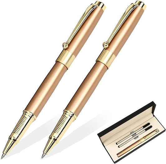 YIVONKA Ballpoint Pen Black Refill,Luxury Ballpoint Line width 0.5mm,Best Ball Pen Gift Set for Men & Women Professional Executive,Office,Nice BallPens Classy Gift Box (2 Rose Gold)