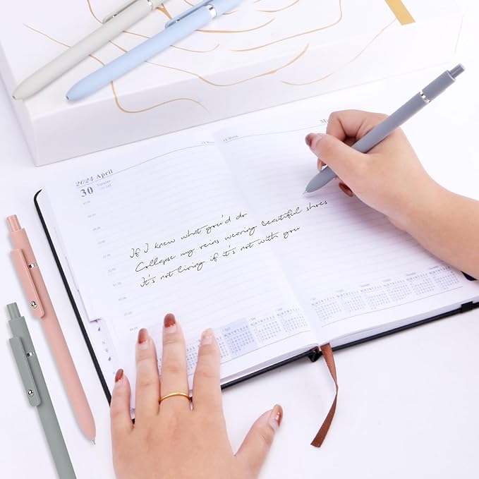 ITAWIXS Aesthetic Gel Ink Pens, 5pcs Fine Point Smooth Writing Pens, Office Desk Accessories, Cute Morandi Pens for journaling School Office Supplies, Gifts for Women and Men