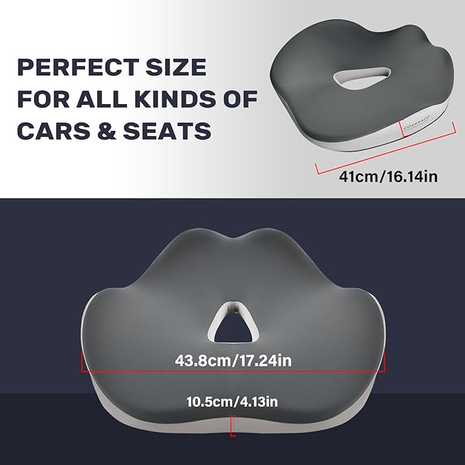 Coverado Car Seat Cushion for Car Seat Driver/Passenger, Memory Foam Seat Cushions for Office Chairs, Tailbone Pain Relief Cushion, Sciatica & Back Support Black&Gray
