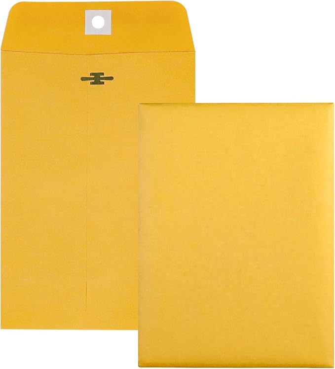 6” x 9” Clasp Envelopes with Gummed Seal Brown Kraft Catalog Envelopes Clasp Mailing Envelopes for Home, Office, Business 28 lb Kraft Paper,Pack of 30