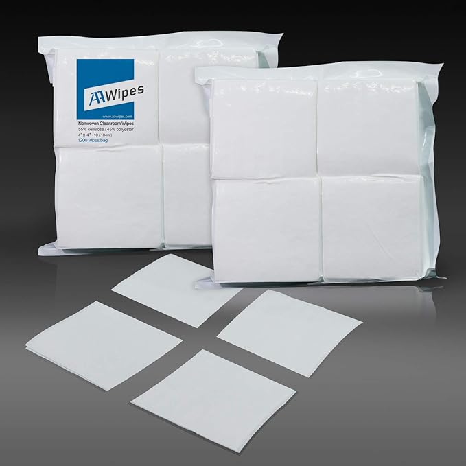 AAwipes Cleanroom Wipers 4x 4 (1200 Pcs, Cellulose/Polyester Blend, Grade A, 68GSM) Lint Free Wipes 4" x 4" for Lab, Electronics, Pharmaceutical, Printing and Semiconductor Industries
