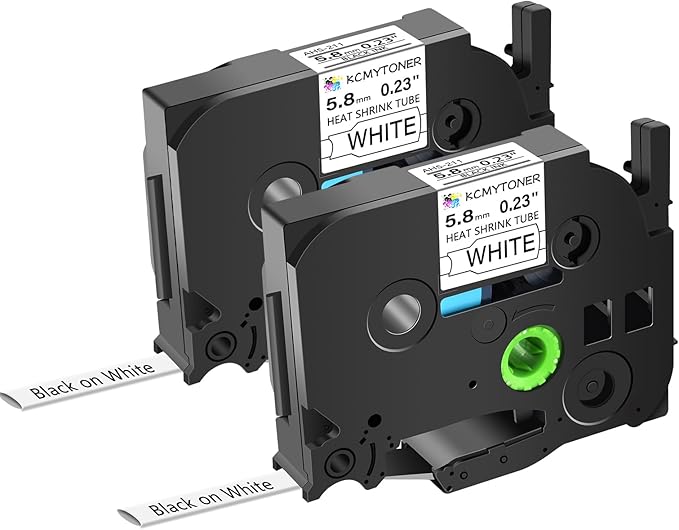 HSe211 HS211 HSE-211 HS-211 Heat Shrink Tubes Label Tape 1/4" (5.8mm) x 4.92 ft Compatible for PTD400 D600 PTH300 PTE300 PTE500 PT-E550W PT-P700 PT-P750WVP, Black on White, 2 Pack