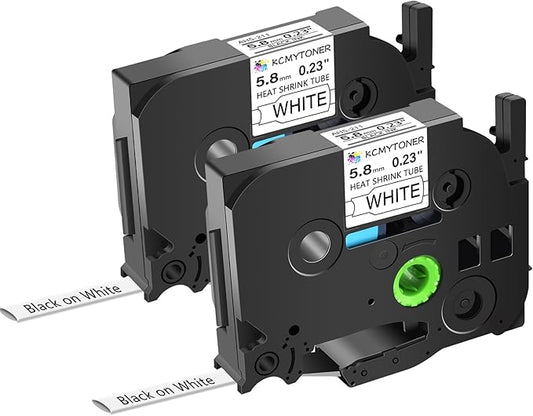 HSe211 HS211 HSE-211 HS-211 Heat Shrink Tubes Label Tape 1/4" (5.8mm) x 4.92 ft Compatible for PTD400 D600 PTH300 PTE300 PTE500 PT-E550W PT-P700 PT-P750WVP, Black on White, 2 Pack