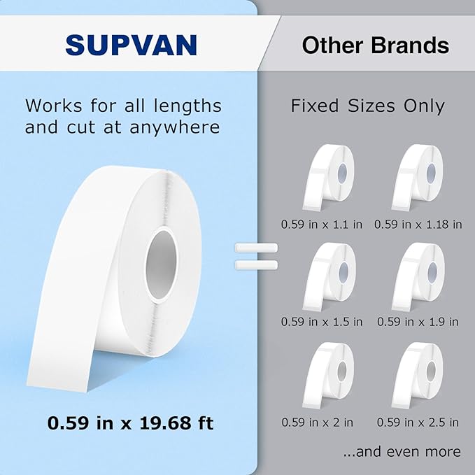 SUPVAN E10 Bluetooth Label Maker Machine with Tape, Continuous Waterproof Label, Versatile App with 35 Fonts and 1k+ Icons, Inkless Labeler for Home, Kitchen, School, Office Organization, Black
