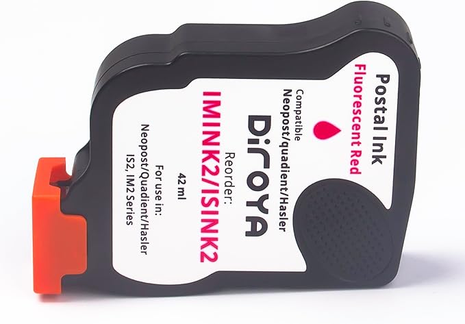 ISINK2 Fluorescent Red Ink Cartridge for Neopost IS-200, IS-240, IS-280, Quadient Hasler IM-200, IM-240, IM-280 Franking Machines, 42ml, 4200 Impressions, 4145144H