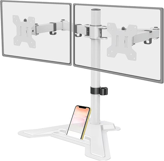 MOUNT PRO Dual Monitor Stand, Free-Standing Full Motion Monitor Desk Mount Fits 2 Screens up to 27 inches,17.6lbs with Height Adjustable, Swivel, Tilt, Rotation, VESA 75x75 100x100,White