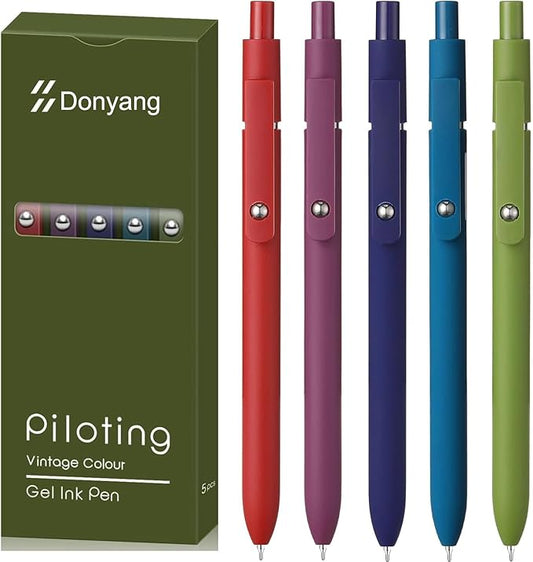 Gel Pens, 5pcs 0.5mm Gel Pen Cute Black Ink Fine Point Pens With Smooth Writing, Quick Dry Pens For Journaling, Teacher Work Desk Accessories Office School Supplies for Men Women Student (Vintage)