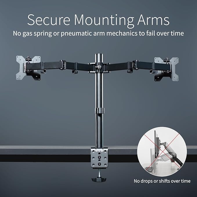 VIVO Dual Monitor Desk Mount, Heavy Duty Fully Adjustable Stand, Fits 2 LCD LED Screens up to 32 inches and 22 lbs Each, Black, STAND-V032