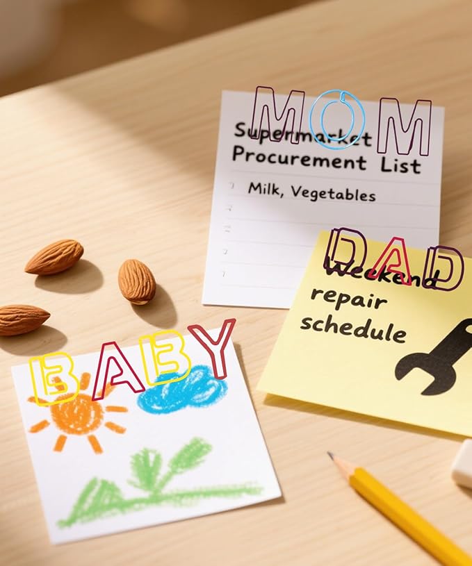 52 Pcs Stainless Steel Paper Clips - Alphabet Letter Clips for Office & School with Storage Box Assorted Color (Family Series)