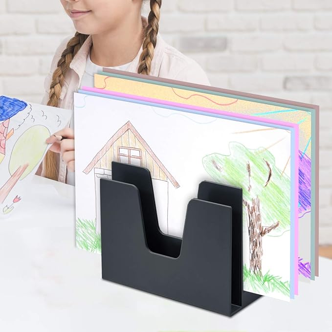 Acrimet 5 Section Incline File Sorter Organizer, Mail, Folder, Letter Desk Organizer, Rack for Office Organization Desktop (Plastic) (Black Color)