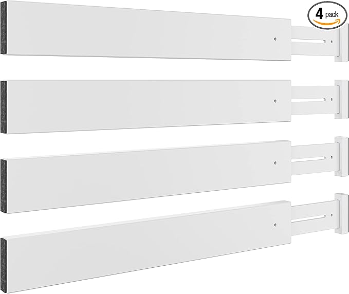 BAMEOS Drawer Dividers Bamboo Separators Organization Expandable Organizers for Kitchen Bedroom Bathroom Dresser Office 4-pack