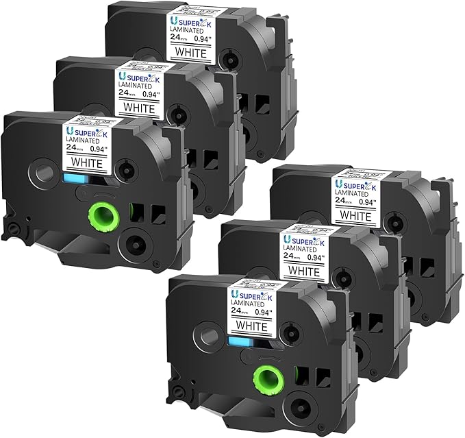 6 Pack 24mm 0.94 Laminated White Tape Compatible for Brother P-Touch Label Maker Tape TZe-251 24mm Label TZe251 1 Inch TZe TZ Tapes TZ-251 TZ251 for PT-D600 D610BT P700 P750W P950NW P710BT