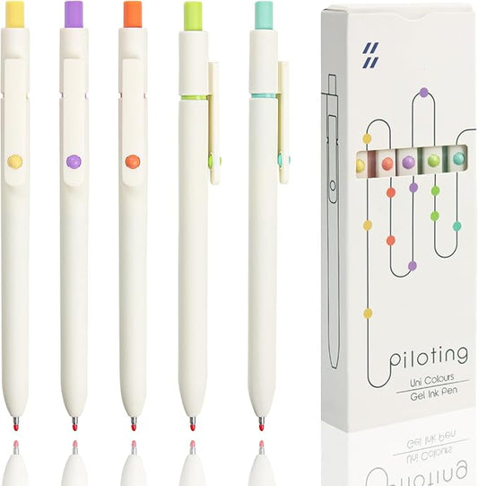 ELANE 5 Pcs Colorful Gel Pens,0.5mm Fine Point Quick Dry Black Ink Pen for Journaling Note Taking Writing, High-End Series Pens for Gifts for Doctor Nurse Teacher Students(White)