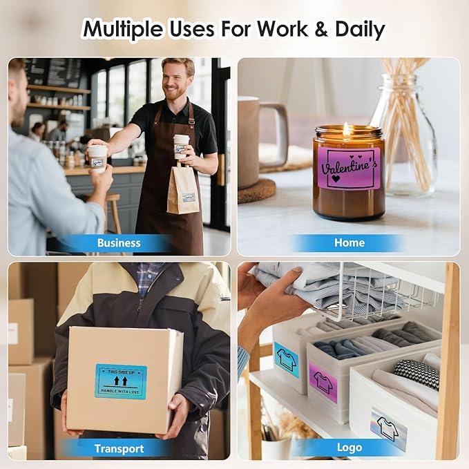 3x2'' Holographic Thermal Labels,3 Rolls Square Label Sticker for Phomemo 241BT for MUNBYN 130B/RW402B Printer,600Pcs Waterproof Label Paper for Address/Logo/Barcode/Price/Thanks