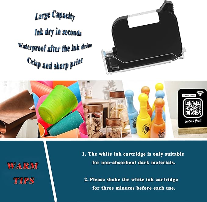Original White Ink Cartridge for 1580P1 Handheld Printer - Quick-Drying Ink, 42ml