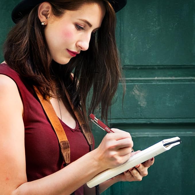 10 Pcs Ballpoint Pens with Pen Holder,Fine Point Smooth Writing Pens,Kawaii Pens For Writing Journaling Taking Notes School Office Home. (Red 10Pcs)