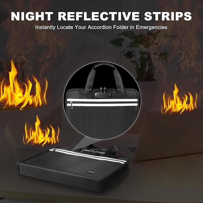 Accordion File Folder Organizer with Lock, 13 Pockets Fireproof Document Organizer with Handle & Zipper, Expanding File Folder with Tabs Document Holder for Letter A4 Files and More