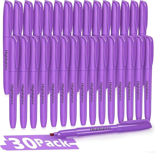 Duchong Highlighters, 30 Packs Purple Highlighter Bright Colors Bulk, Chisel Tip Dry-Quickly No Bleed Highlighter Markers for Adults Kids, Office Classroom Must Have, School Supplies for Teachers