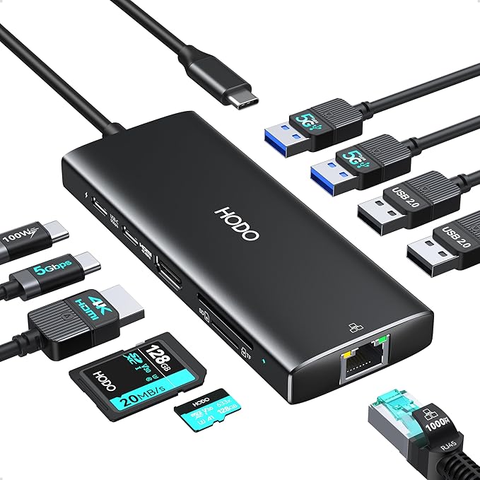 USB C Hub Multiport Adapter, 10-in-1 Laptop USB C Docking Station for Dell/HP Laptop, Type C Dock to 4K HDMI,Ethernet,100W PD,3USB 3.0, 2USB 2.0, SD/TF, Thunderbolt Dock for MacBook, Surface, Lenovo