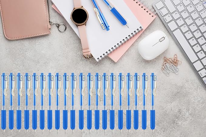 Aozora 20 Pack Blue Gel Pens Fine Point Smooth Writing Pens Retractable Blue Ink Pen with Soft Grip 0.5mm Quick Dry Office School Supplies Gold Clip