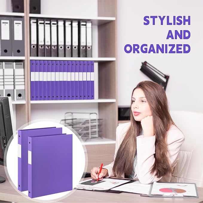 Henoyso 16 Pcs 3 Ring Binder 1/2'' Round Fits Letter Size 8. 5'' x 11'' Paper Plastic Flexible Binder Holds 100 Sheets with 1 Pockets Versatile Organizer for Office Home School (Purple)