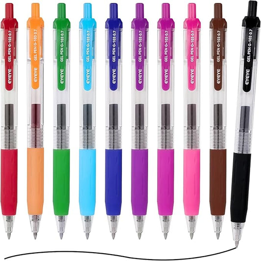 EYEYE G-103 Retractable Gel Pens Medium Point, Pack of 10 Assorted Colors 0.7mm Gel Ink Pen Quick Dry, Ballpoint Pen Fine Point Smooth Writing Pens for for Office School Supplies