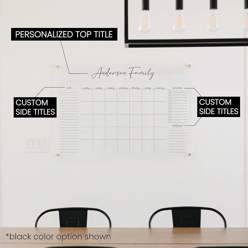 Personalized Clear Acrylic Calendar for Wall, Calendar Whiteboard for Wall, Dry Erase Wall Calendar, Wall Calendar Organizer System for Home (Cursive, Grey, 47.5"W x 36"H)