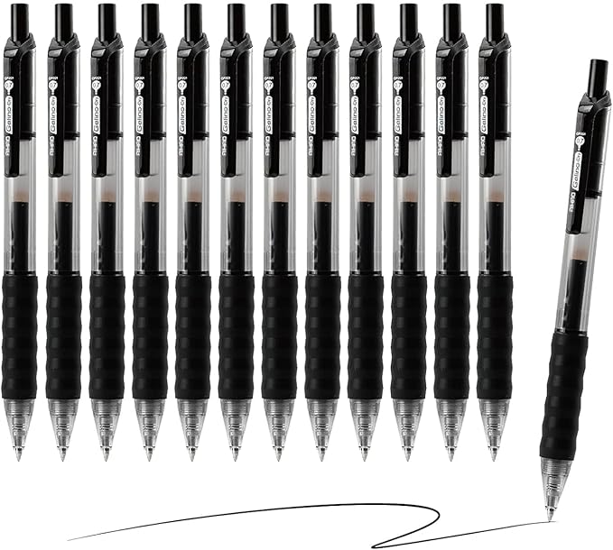AIHAO Gel Pens 12 Pack, Black Ink, Retractable Medium Point (0.7mm), Smudge-Resistant, Smooth Writing Pens for Journaling, Note-Taking, School & Office Supplies
