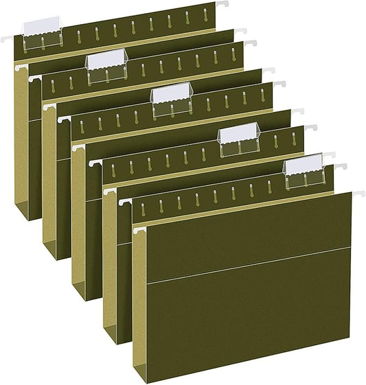 Extra Capacity Hanging File Folders, RAZCC 30 Pack Letter Size Reinforced Hanging Folders with Heavy Duty 1 Inch Expansion for Bulky Files, Filing Cabinet, Adjustable Tabs, Green