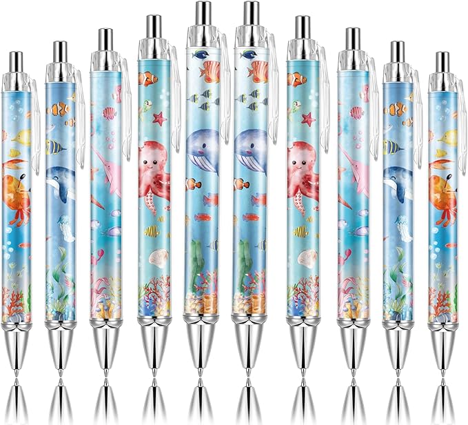 10 PCS Under Sea Ballpoint Pens Retractable Fish Shark Pens Under The Sea Party Favors with 1mm Black Ink Replaceable Ballpoint Pen Refill for Kids Birthday School Office Supplies(Under Sea，10)