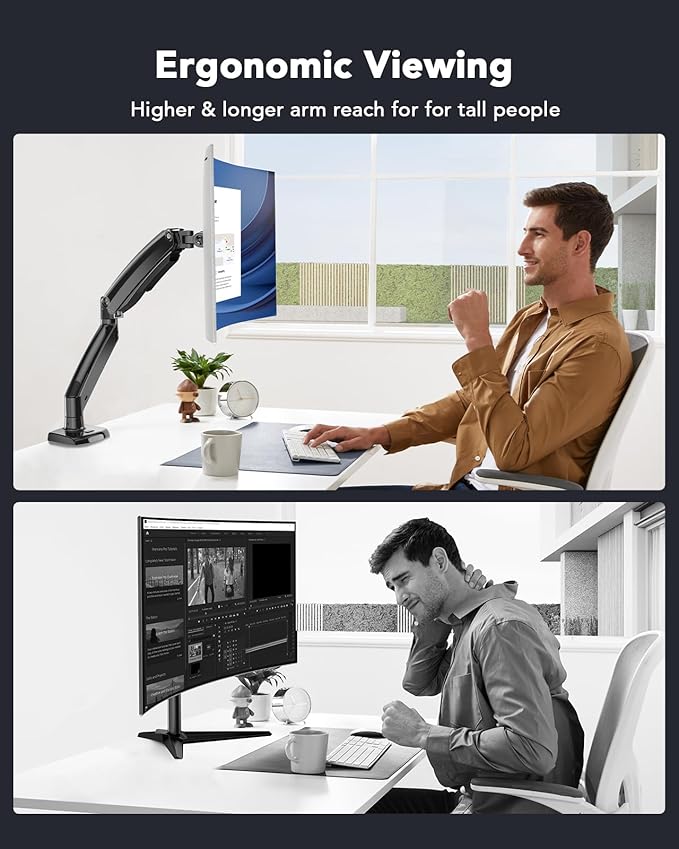 HUANUO Single Monitor Arm for 40 inch Screens, Ultrawide Computer Monitor Mount Holds 26.48 lbs, Upgraded Adjustable Stand with USB, C-Clamp & Grommet Base, VESA 75x75 or 100x100mm