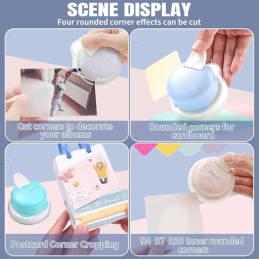 Kaluofan Corner Rounder Punch, 2024 Upgraded 4 in 1 Corner Punch (Inside Rounded Corner+R4mm+R7mm+R10mm), Paper Corner Rounder, Punches for Crafts, DIY Projects, Photo, Card, Scrapbooking Making