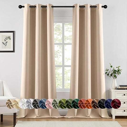 MIULEE Beige Blackout Curtains for Bedroom Living Room 96 Inches Long 2 Panels, Thermal Insulated Room Darkening Drapes Solid Grommet Top Noise Reduction Light Blocking Window Treatments 40x96 Inch
