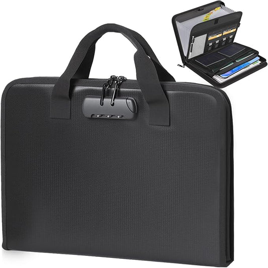Accordion File Organizer with Combination Lock,Fireproof Expanding File Folder with Multi Pockets,13 Pockets Document Organizer with Handle & Labels,Portable Home Travel Safe Storage Letter A4 Files