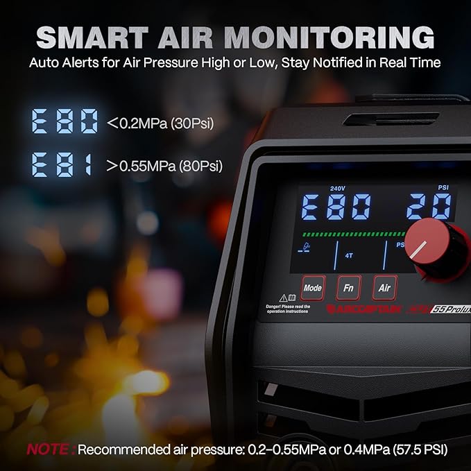 ARCCAPTAIN iControl CUT55 Prolux Plasma Cutter Machine, [APP Control] 55 Amp Non-Touch Pilot Arc, 120V/240V, Upgraded LED Display, Grid Cutting, Rust Removal, Air Pressure Detection for Home DIY