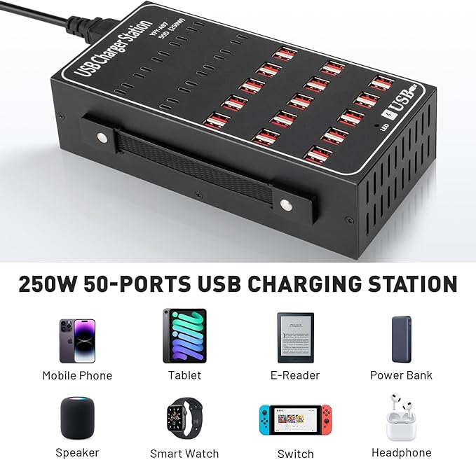 250W Desktop Charging Station, 30 USB A + 20 USB C, Multi Port Charging Station for Phones, Tablets, Watches, and More [Lcoco&Dream]
