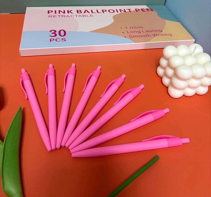 Aozora Pens Bulk 30 Pack Click Pens No Bleed Wholesale Retractable Ballpoint Pens Medium Point,Smooth Ink Pens for Journaling School Office Supplies 1.0MM (Pink Ink)