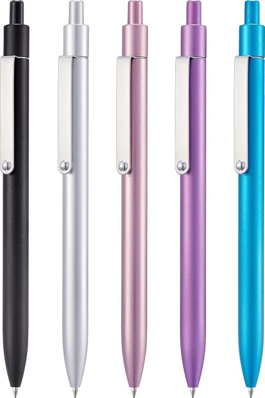 LINFANC 5 Pcs Gel Pens Ballpoint, Metal Barrel Medium Point 0.7 mm Quick Dry Black Ink Cute Pens for Journaling, Smooth Writing Gel Pen, Cute School Supplies Office Supplies Gifts for Women