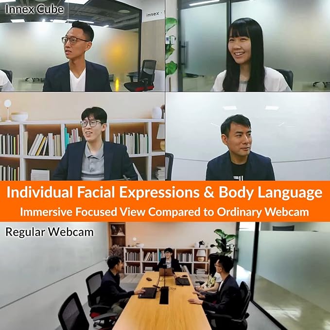 Innex Cube 4K 360 Degree Video Conference Camera with Multiple AI Modes, Dual Omnidirectional Mics, Remote, Plug and Play Conference Room Webcam for Zoom, Microsoft Teams, Open Space, Meeting Room