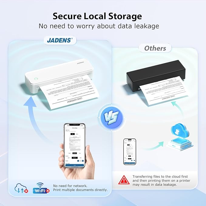 JADENS Portable Printers Wireless for Travel, Thermal Inkless Printer, Support 8.5" X 11" Thermal Paper, Compatible with iOS, Android & Laptop