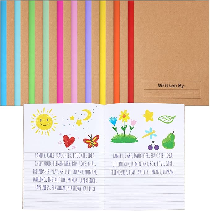 Henoyso 10 Pcs Primary Composition Notebook 9 3/4 x 7 1/2 Inch Kids Journal, Back to School Supplies, K-2 Primary Writing Notebook for Kids Student Draw and Write Story Journal (Stylish Color)