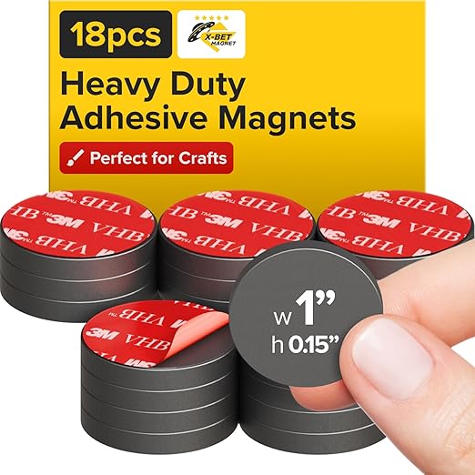 Adhesive Strong Magnets Heavy Duty (18 pcs 1x0.15) - Round Magnet - Strong Sticky Magnets with Adhesive Backing - Ceramic Magnet, Ferrite Ideal for for Industrial Use