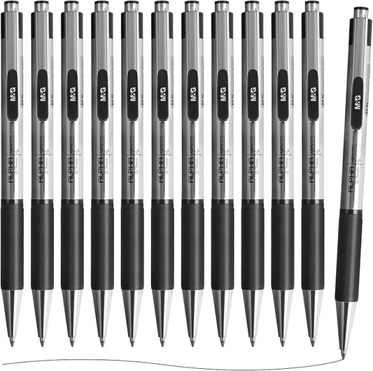 M&G Ballpoint Pens, Black Ink Pens Medium Point 0.7mm, Retractable Ballpoint Pens Bulk Long Lasting Smooth Writing with Anti-Slip Grip for Journaling Office Supplies School Women Men (12 Pack)