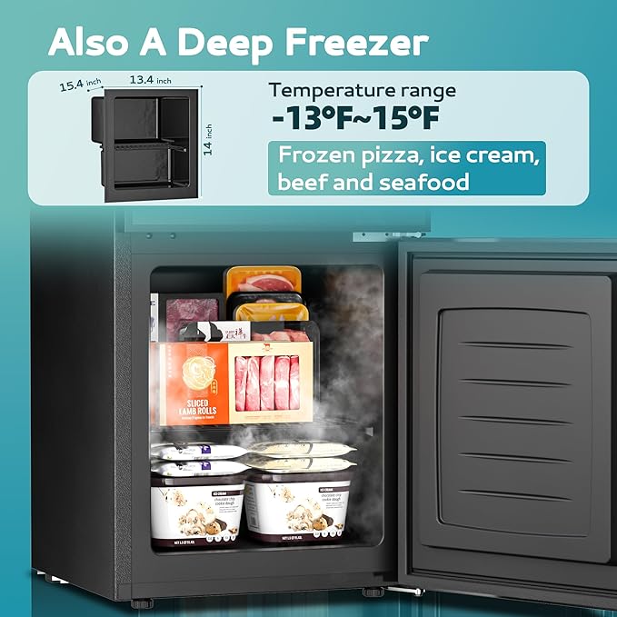 EUHOMY Double Door Mini Fridge With Freezer, Freestanding Wine Cooler Refrigerator With Reversible Door, Compact Refrigerator Temperature Control, Wine Fridge Perfect For Kitchen Home Office.