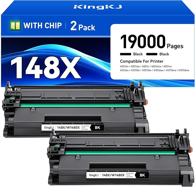 148X Black Toner Cartridge High Yield with chip 2-Pack Replacement for HP 148X W1480X 148A W1480A Compatible with HP LaserJet Pro MFP 4101dw 4101fdn 4101fdw 4001dn 4001dw 4001n Printer Ink 4001 4101 e