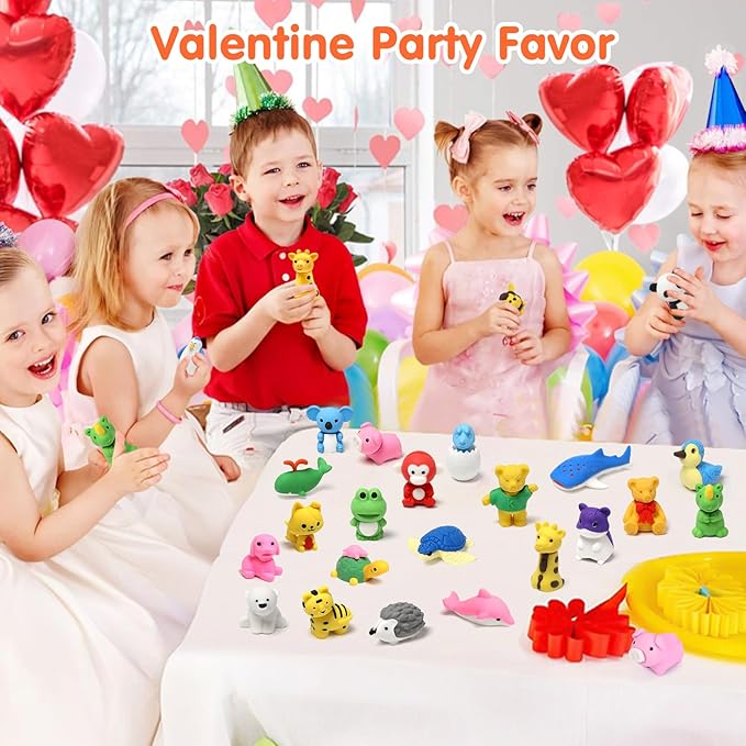 34 Pack Animal Pencil Erasers for Kids, 3D Mini Puzzle Take Apart Erasers, Desk Pets & Treasure Box Toys, Bulk Party Favors, Classroom Prizes, School Supplies, Gift for Boys & Girls
