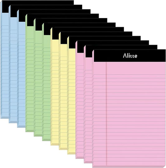 Colored Legal Notepads 5x8, Pack of 12- Perforated Narrow Ruled Writing Pad - Premium Thick Paper, No Ink Bleeding - Legal Pads For Home, Office, School, Business - 50 Sheets Per Notebook