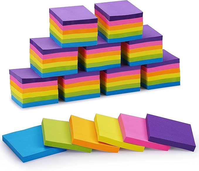 Sticky Notes Bulk, Ezzgol 60 Pads Sticky Notes, 3 X 3 Inch, 100 Sheets/Pad, Assorted Bright Colors Sticky Notes Pack,Great Sticking Power