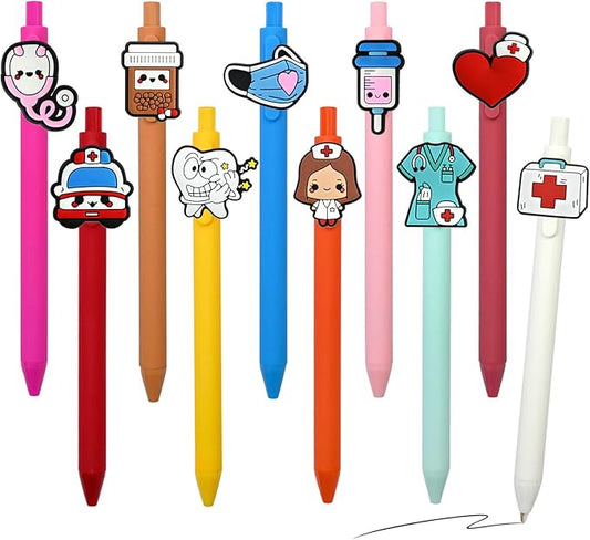 Nursing Pens 10Pcs Cute Novelty Gel Pens Funny Doctor Ballpoint Pen Nurse Accessories for Work Aesthetic Black Ink for Cna Medical Nursing Student Supplies Nurse Week Back to School gifts Party Favor
